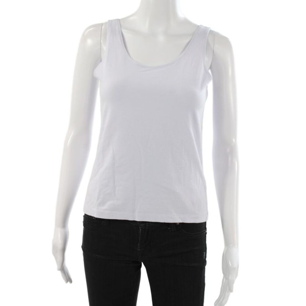 Leggiadro Womens Basic White Cotton Scoop Neck Sleeveless Tank Size L